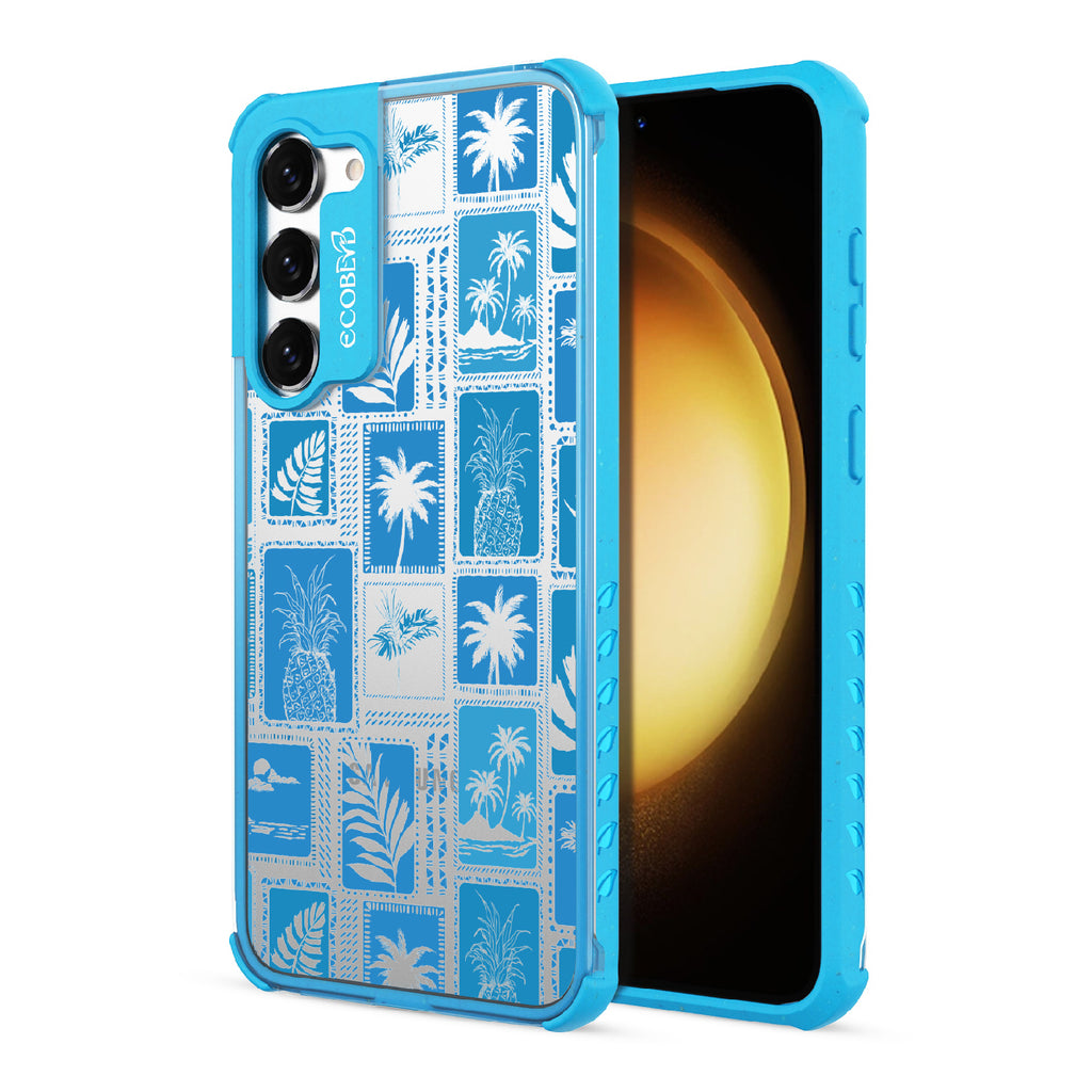 Oasis - Back View Of Blue & Clear Eco-Friendly Galaxy S23 Case & A Front View Of The Screen