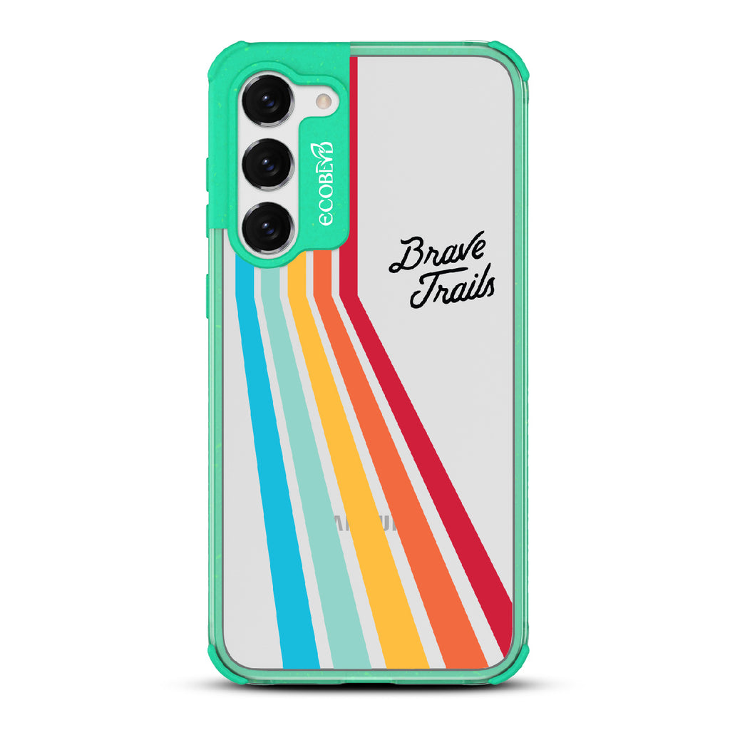Trailblazer X Brave Trails - Green Eco-Friendly Galaxy S23 Case with Trails  In A Vibrant Spectrum Of Rainbow Colors On A Clear Back