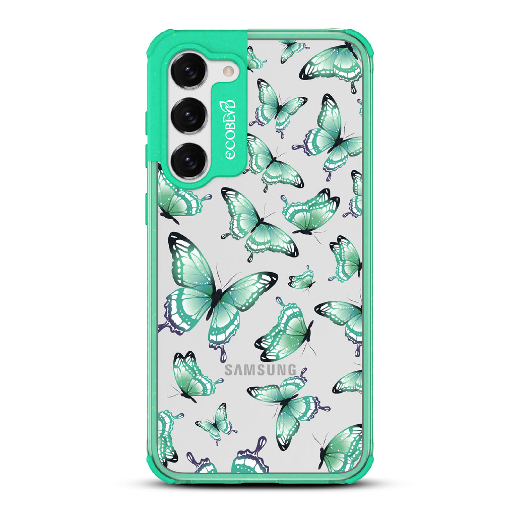 Social Butterfly - Green Eco-Friendly Galaxy S23 Case With Green Butterflies On A Clear Back - Compostable