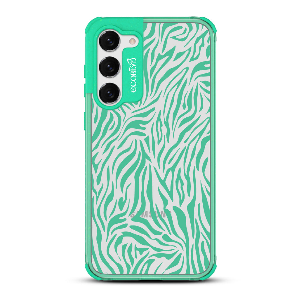 Zebra Print - Green Eco-Friendly Galxy S23 Case With Green Zebra Print On A Clear Back