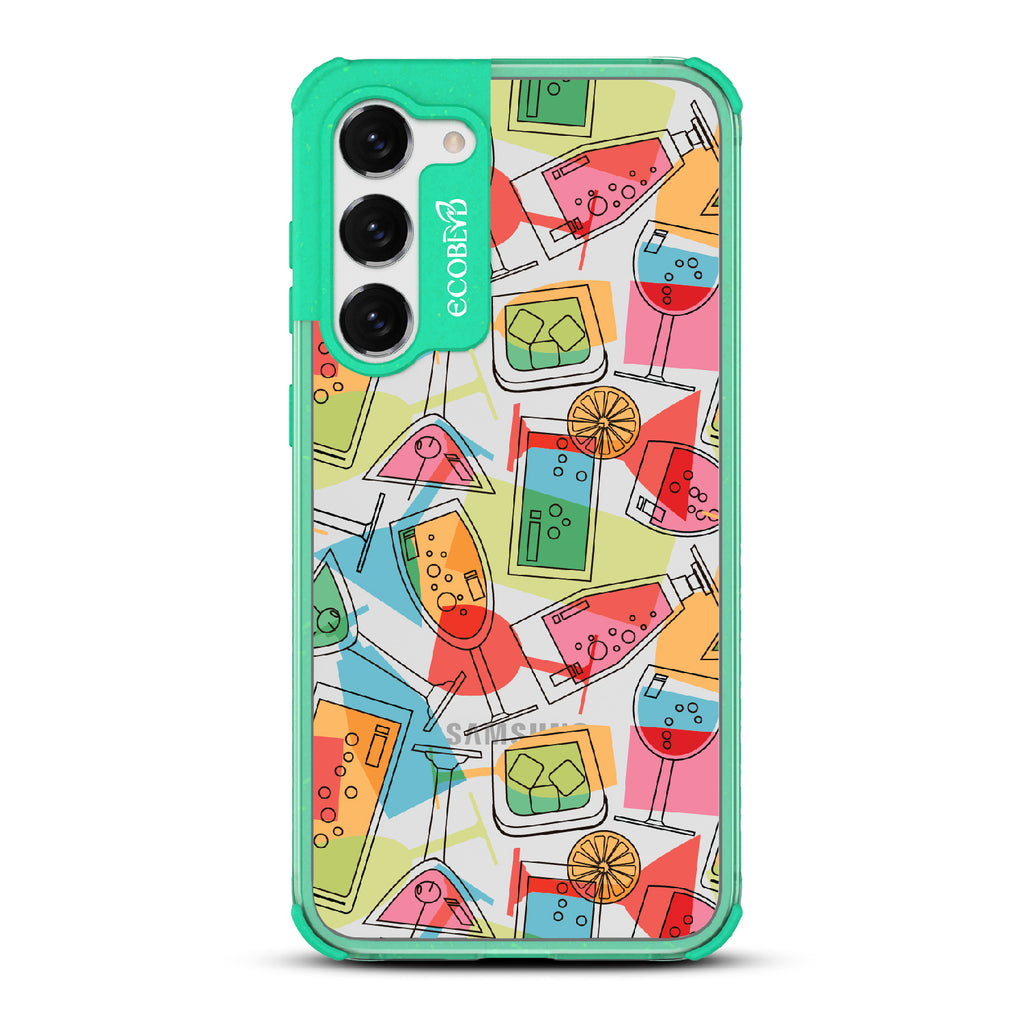 5 O'clock Somewhere - Cocktails, Martinis & Tropical Drinks - Clear Eco-Friendly Samsung Galaxy S23 Case With Green Rim