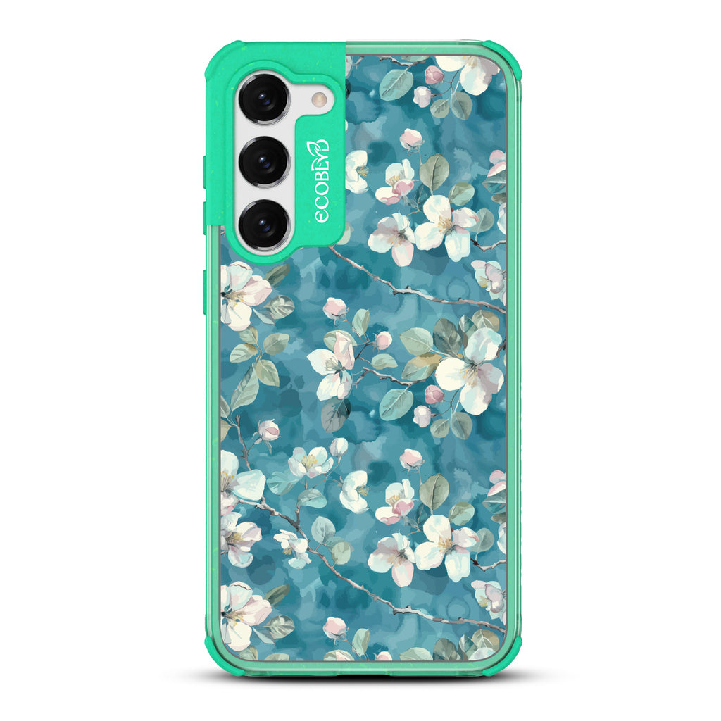 Samsung Galaxy S23 Plus case, clear eco-friendly phone case with green ridges, back view, Sway & Sprout design