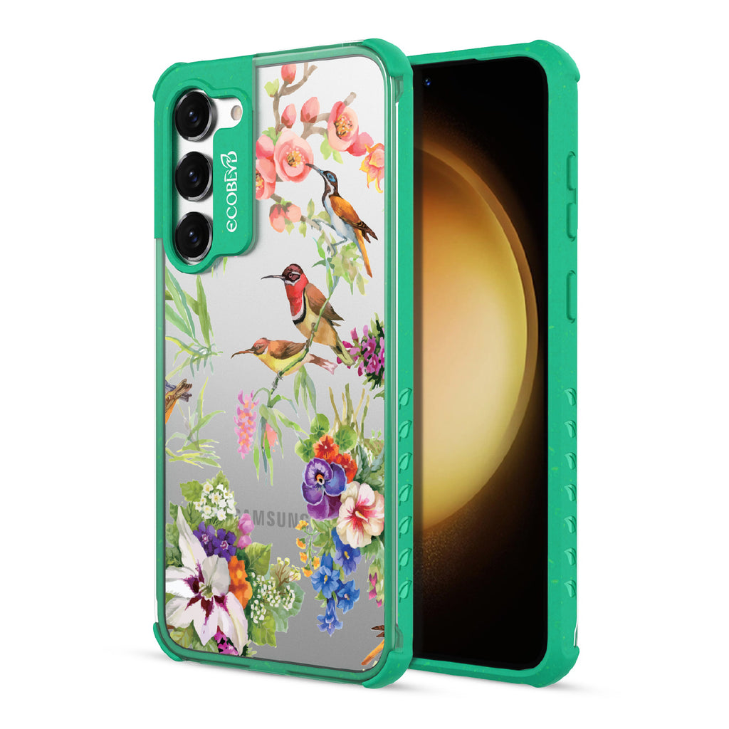 Sweet Nectar - Back View Of Green & Clear Eco-Friendly Galaxy S23 Case & A Front View Of The Screen