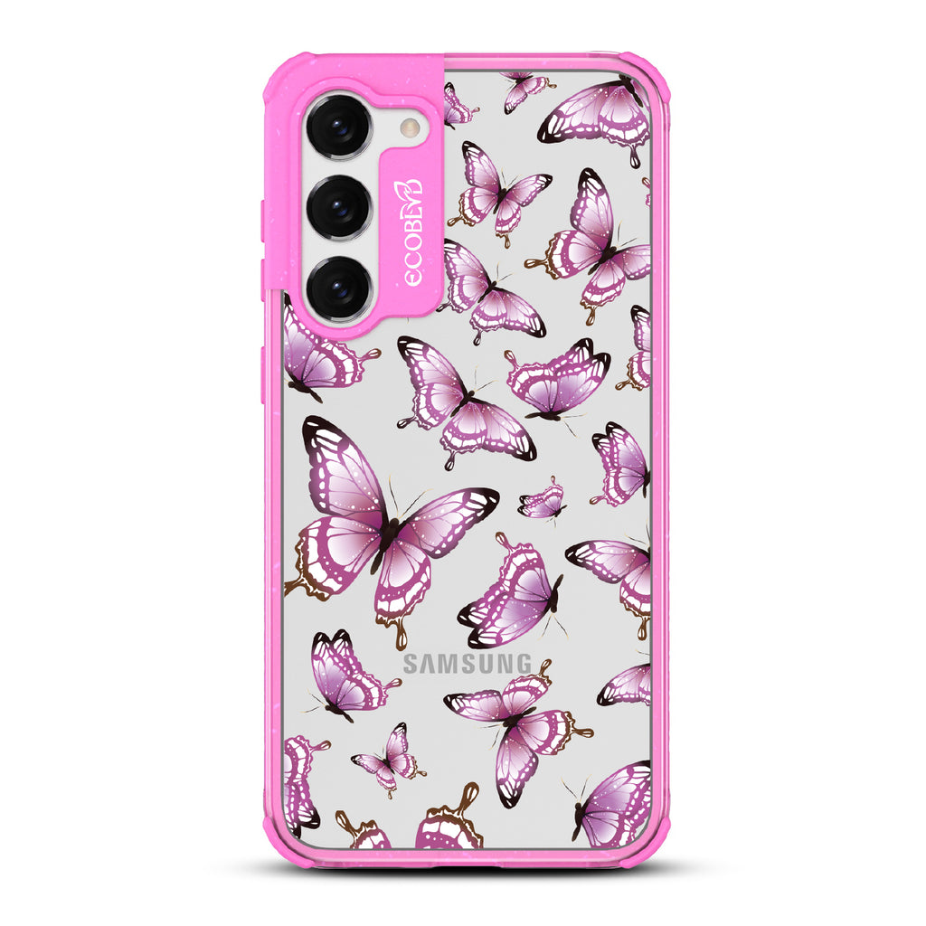 Social Butterfly - Pink Eco-Friendly Galaxy S23 Case With Pink Butterflies On A Clear Back - Compostable