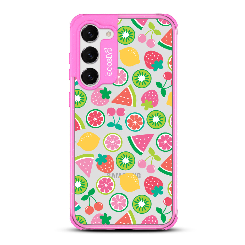 Juicy Fruit - Pink Eco-Friendly Galaxy S23 Plus Case With Various Colorful Summer Fruits On A Clear Back