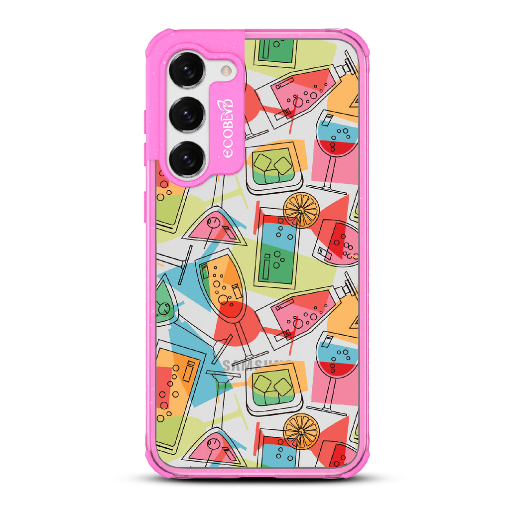5 O'clock Somewhere - Cocktails, Martinis & Tropical Drinks - Clear Eco-Friendly Samsung Galaxy S23 Case With Pink Rim