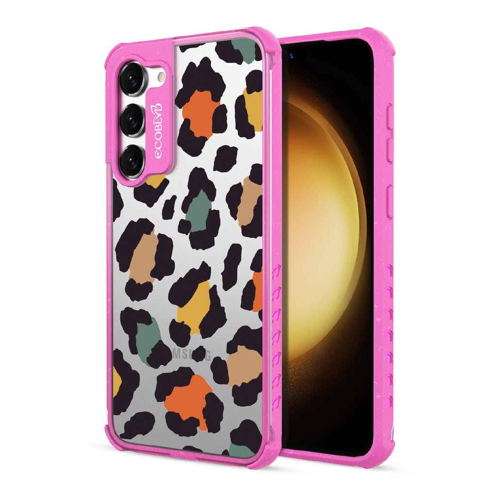 Cheetahlicious - Back View Of Pink & Clear Eco-Friendly Galaxy S23 Plus Case & A Front View Of The Screen