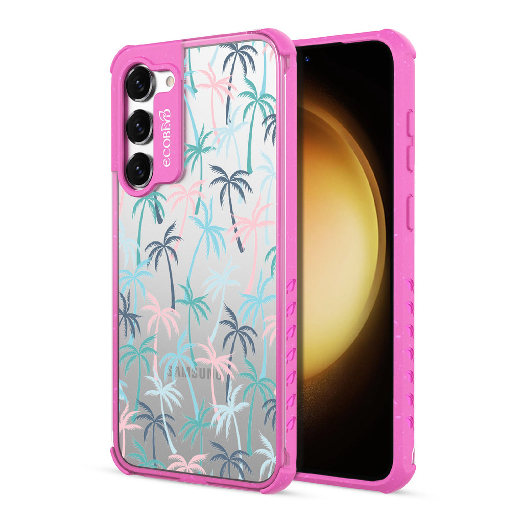 Cruel Summer - Back View Of Pink & Clear Eco-Friendly Galaxy S23 Case & A Front View Of The Screen