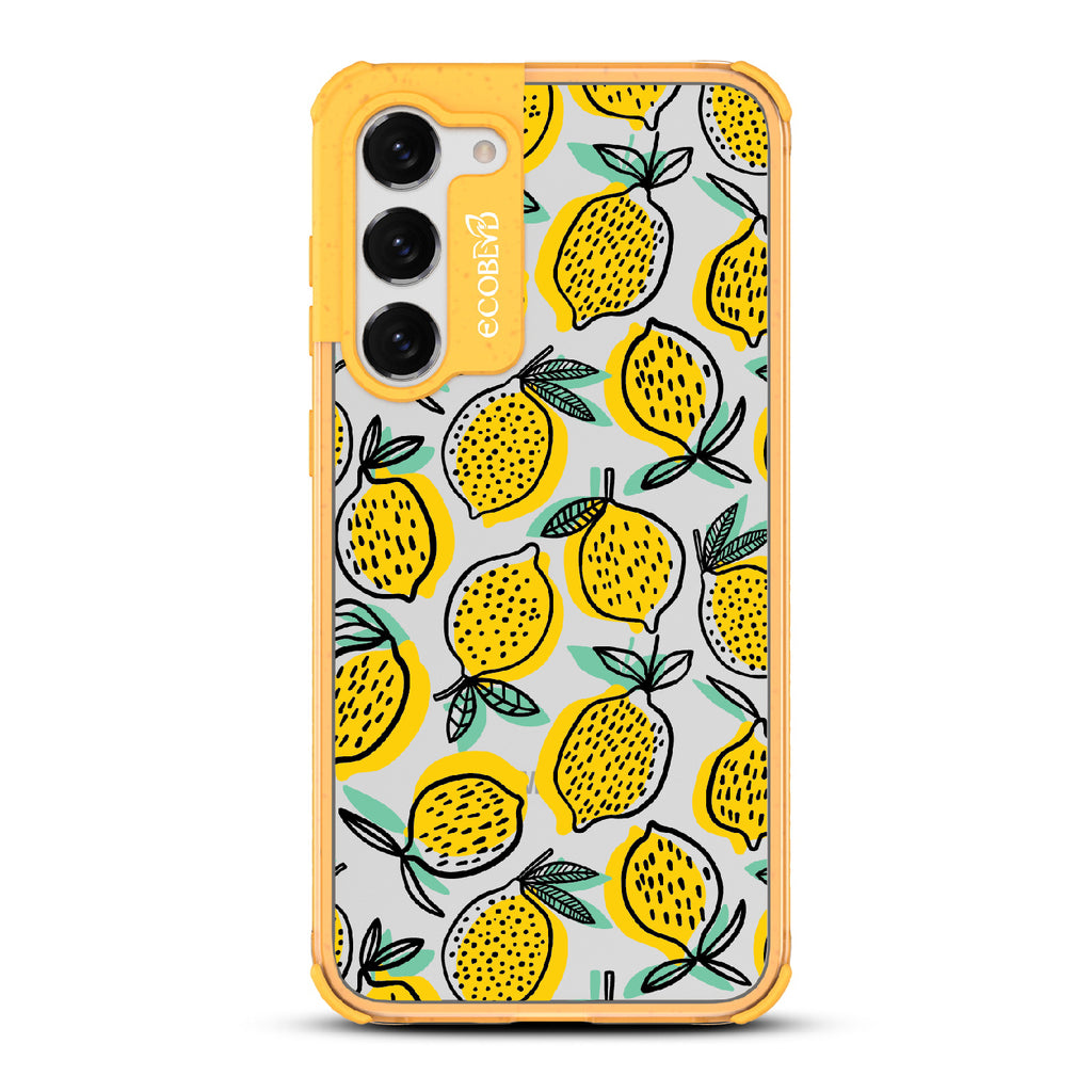 Lemon Drop - Yellow Eco-Friendly Galaxy S23 Plus Case With Retro Lemon Print On A Clear Back