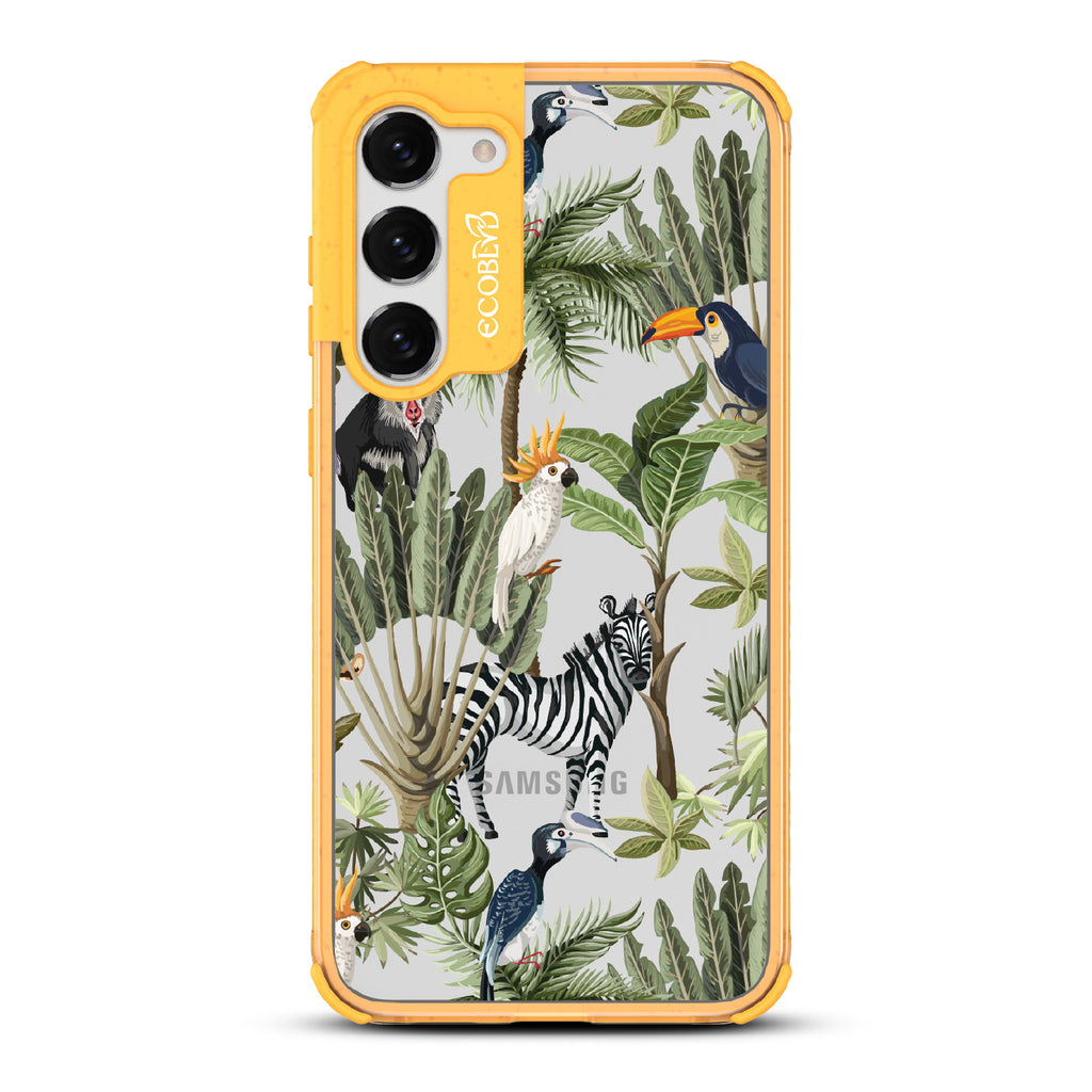 Toucan Play That Game - Yellow Eco-Friendly Galaxy S23 Plus Case With Jungle Fauna, Toucan, Zebra & More On A Clear Back