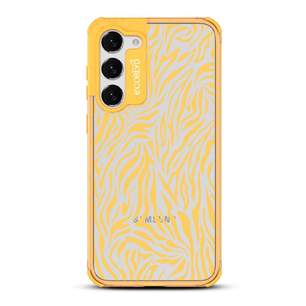Zebra Print - Yellow Eco-Friendly Galxy S23 Case With Yellow Zebra Print On A Clear Back