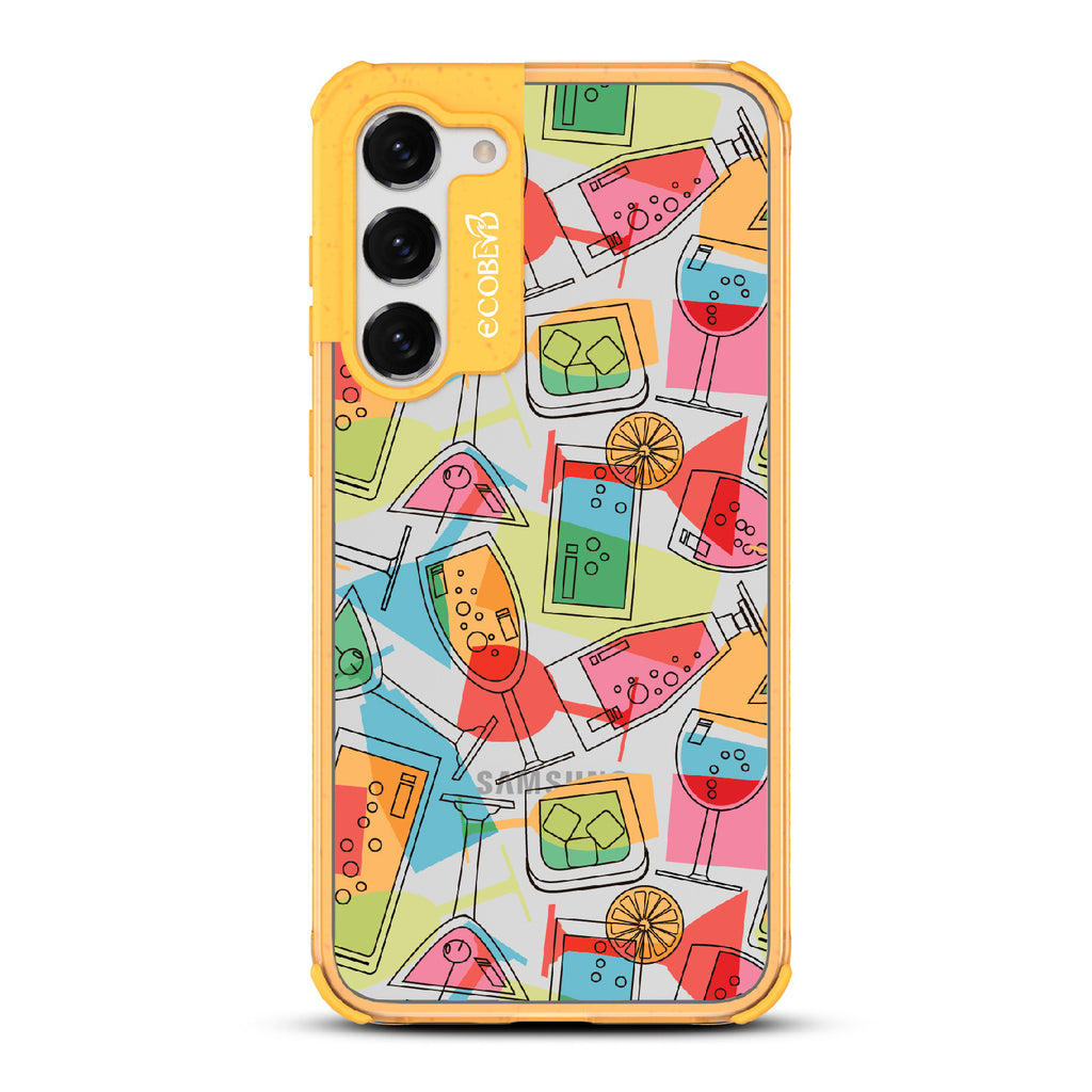 5 O'clock Somewhere - Cocktails, Martinis & Tropical Drinks - Clear Eco-Friendly Samsung Galaxy S23 Plus Case With Yellow Rim