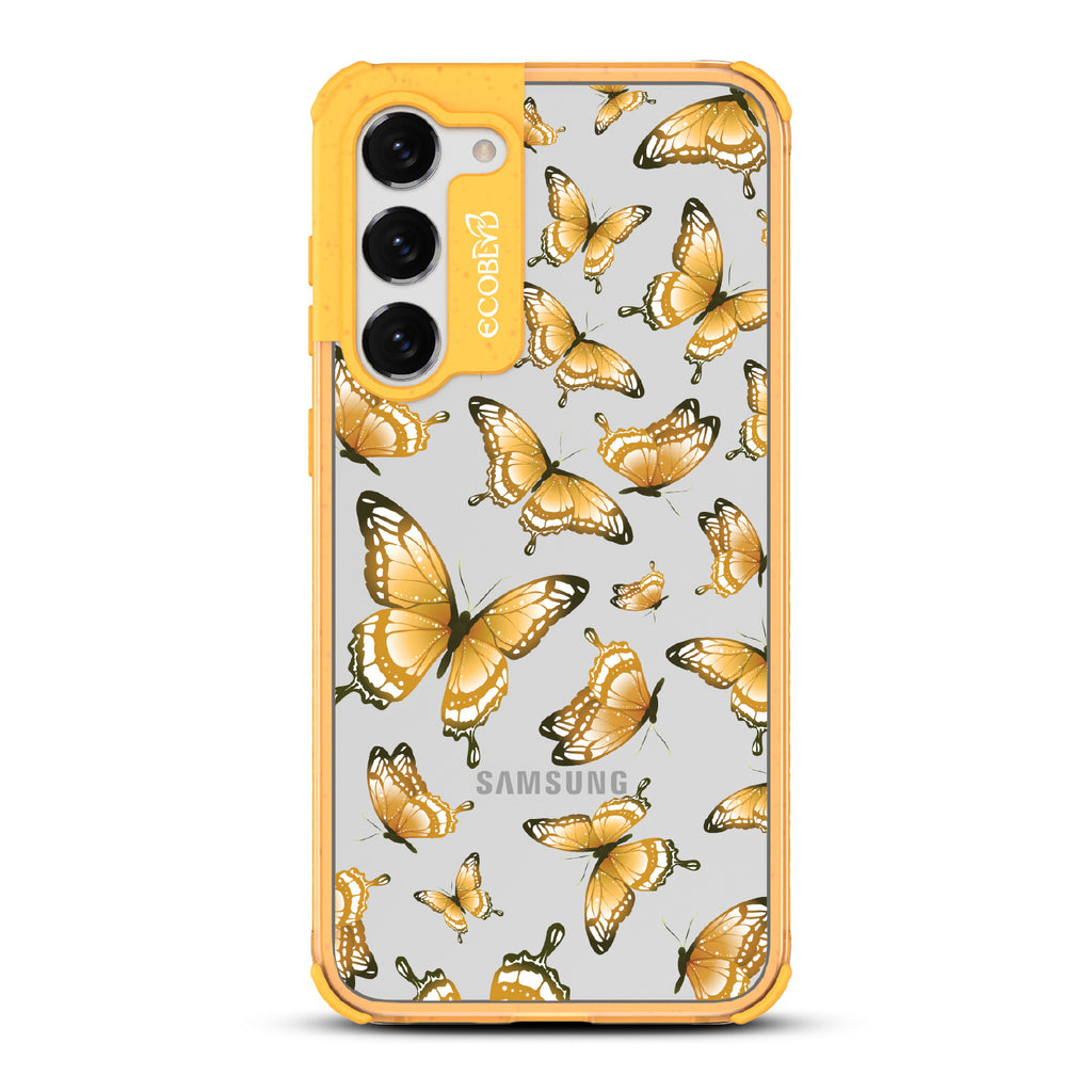 Social Butterfly - Yellow Eco-Friendly Galaxy S23 Plus Case With Yellow Butterflies On A Clear Back - Compostable