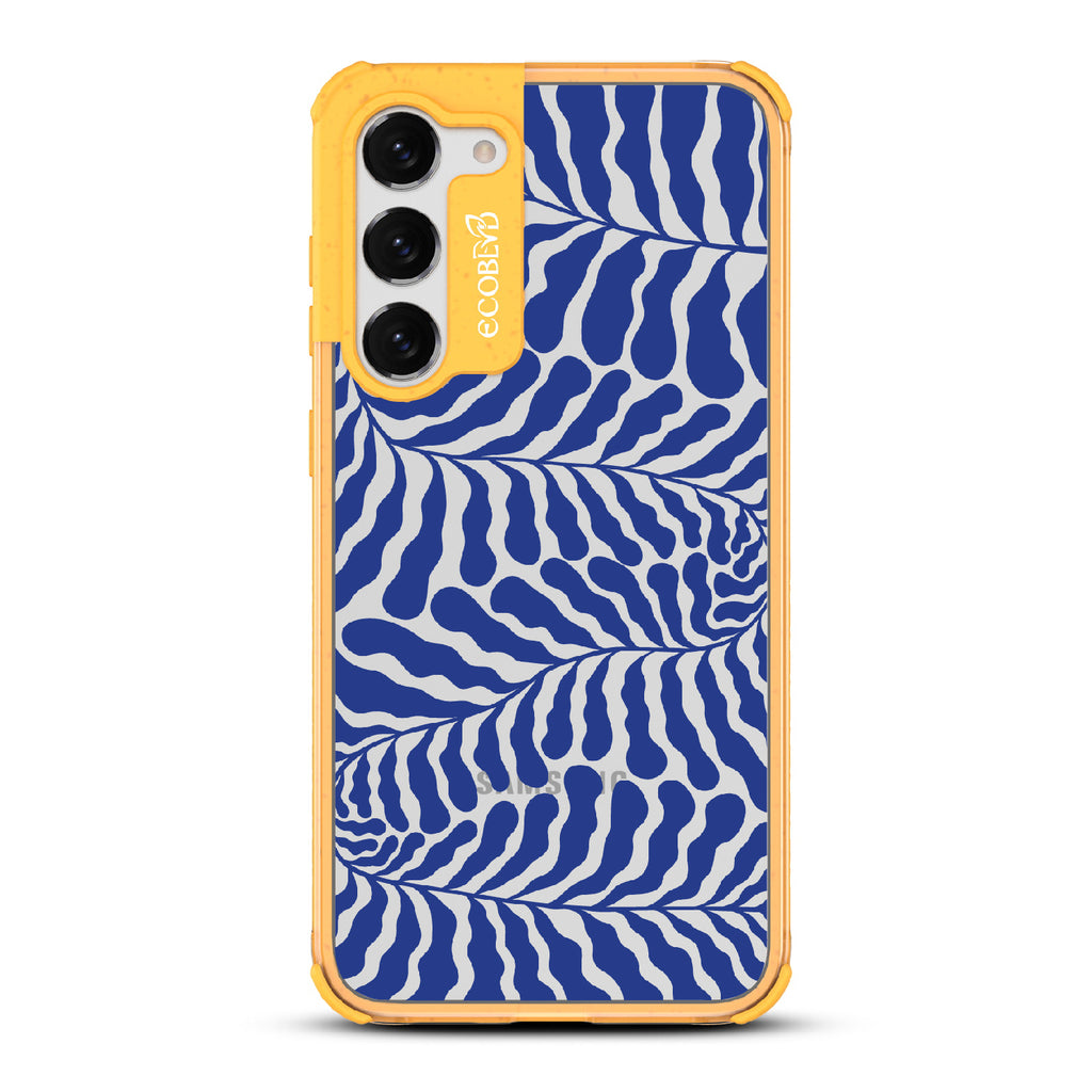 Blue Lagoon - Yellow Eco-Friendly Galaxy S23 Plus Case With Abstract Tropical Blue Seaweed On A Clear Back