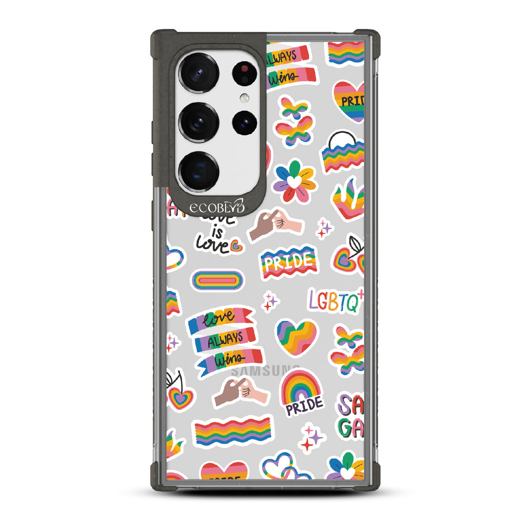 Loud And Proud - Black Eco-Friendly Galaxy S23 Ultra Case With Pride, Love Aways Wins + More Sticker-Like Prints On A Clear Back