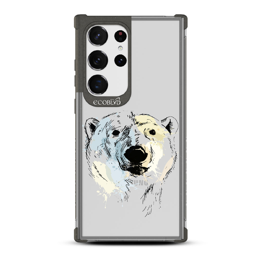 Polar Bear - Black Eco-Friendly Galaxy S23 Ultra Case With An Illustrated Polar Bear Face On A Clear Back