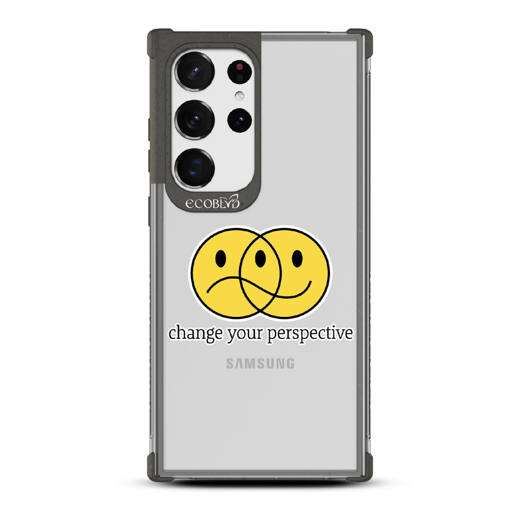 Perspective - Black Eco-Friendly Galaxy S23 Ultra Case With A Happy/Sad Face & Change Your Perspective On A Clear Back
