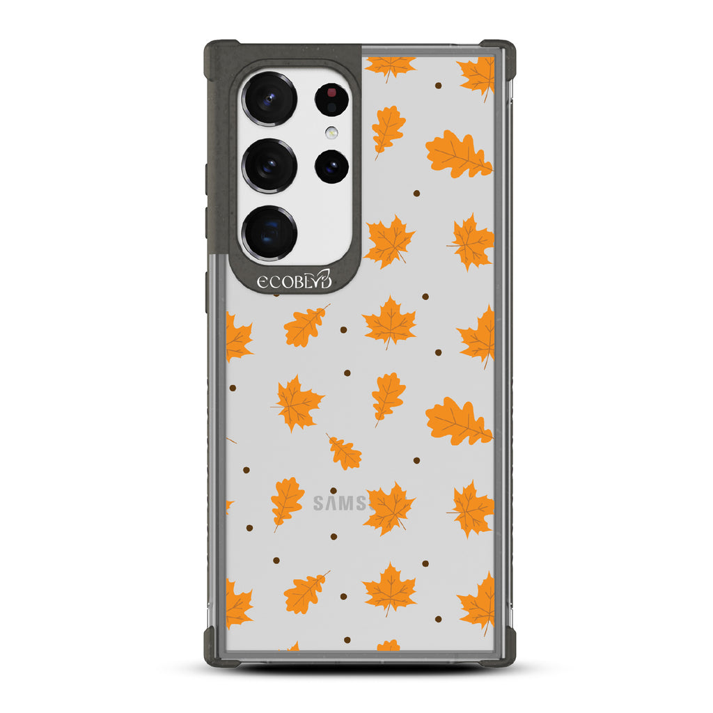 A New Leaf - Brown Fall Leaves - Eco-Friendly Clear Samsung Galaxy S23 Ultra Case With Black Rim 