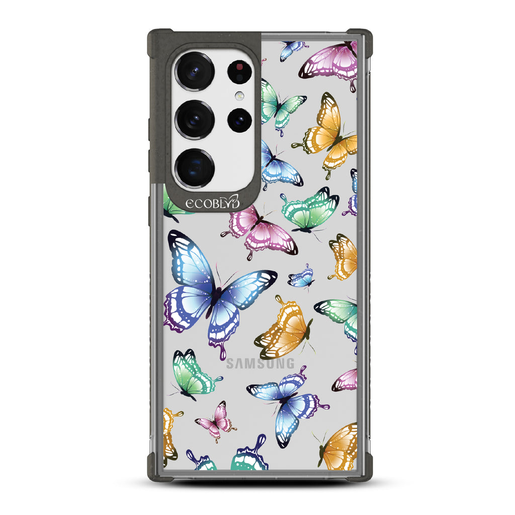 Social Butterfly - Black Eco-Friendly Galaxy S23 Ultra Case With Colorful Butterflies On A Clear Back - Compostable