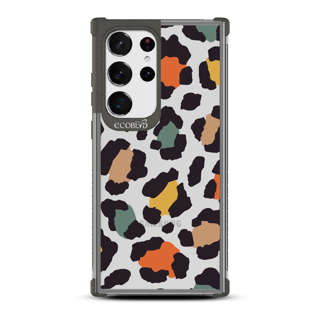 Cheetahlicious - Black Eco-Friendly Galaxy S23 Ultra Case With Multi-Colored Cheetah Print On A Clear Back