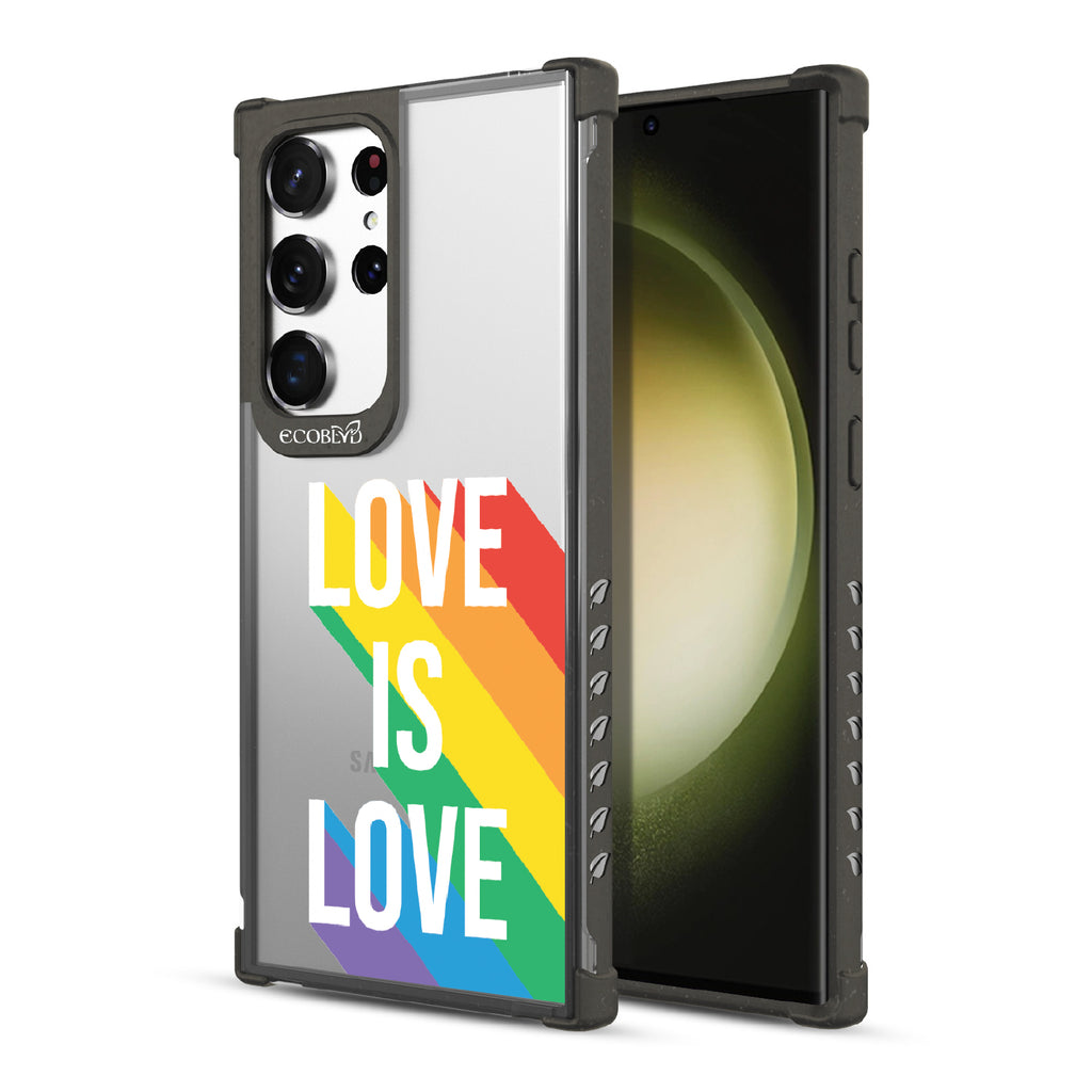 Spectrum Of Love - Back View Of Black & Clear Eco-Friendly Galaxy S23 Ultra Case & A Front View Of The Screen