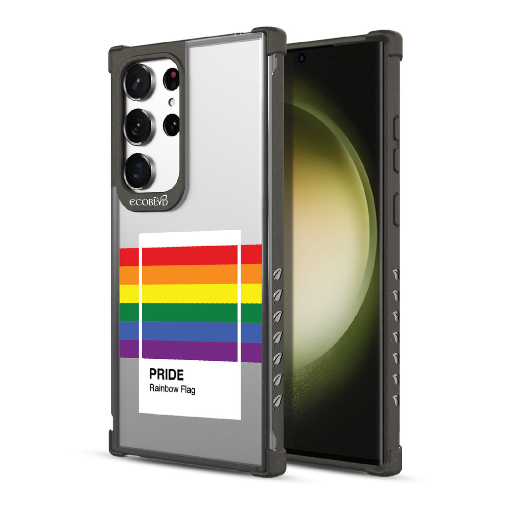 Colors Of Unity - Back View Of Black & Clear Eco-Friendly Galaxy S23 Ultra Case & A Front View Of The Screen