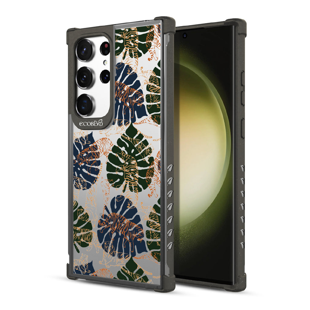 Tropic Roar - Back View Of Black & Clear Eco-Friendly Galaxy S23 Ultra Case & A Front View Of The Screen