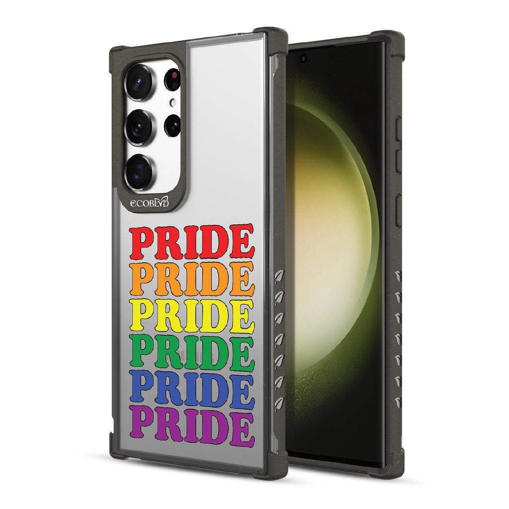 Pride Camp - Back View Of Black & Clear Eco-Friendly Galaxy S23 Ultra Case & A Front View Of The Screen