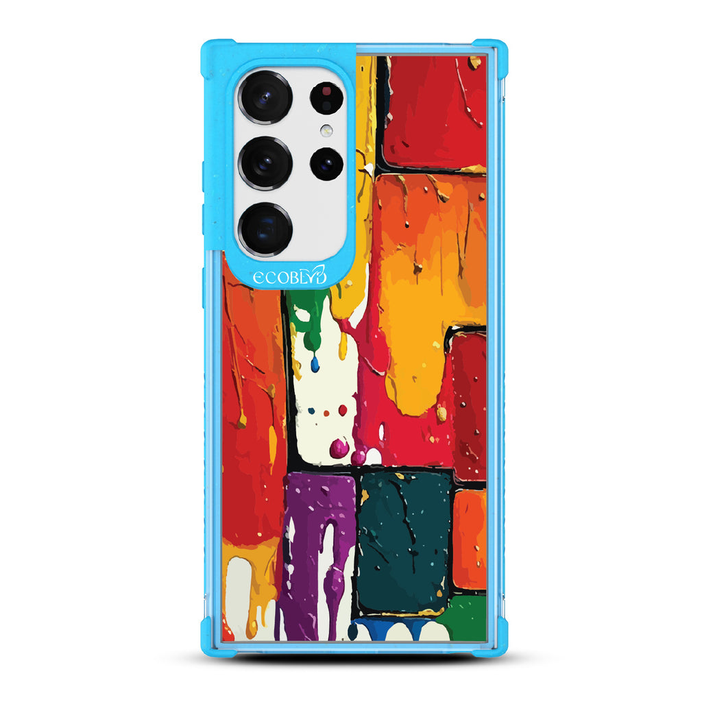 Samsung Galaxy S23 Ultra case, clear eco-friendly phone case with blue ridges, back view, Color Me Mine design