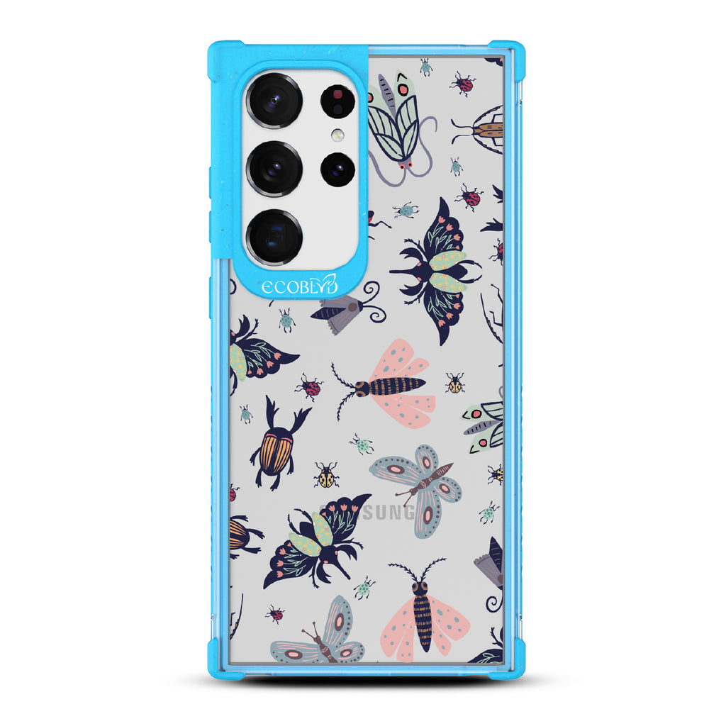 Bug Out - Blue Eco-Friendly Galaxy S23 Ultra Case With Butterflies, Moths, Dragonflies, And Beetles On A Clear Back