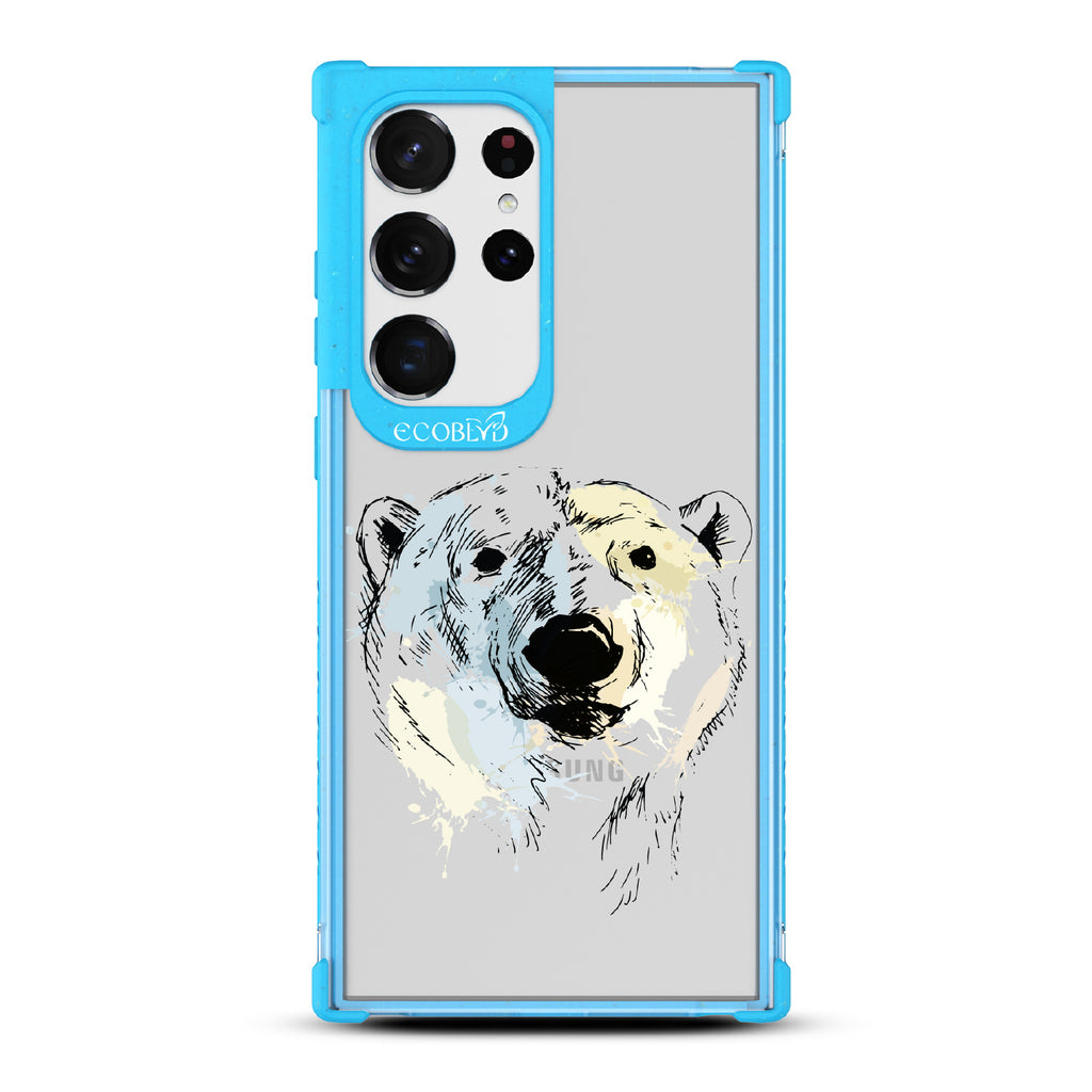 Polar Bear - Blue Eco-Friendly Galaxy S23 Ultra Case With An Illustrated Polar Bear Face On A Clear Back