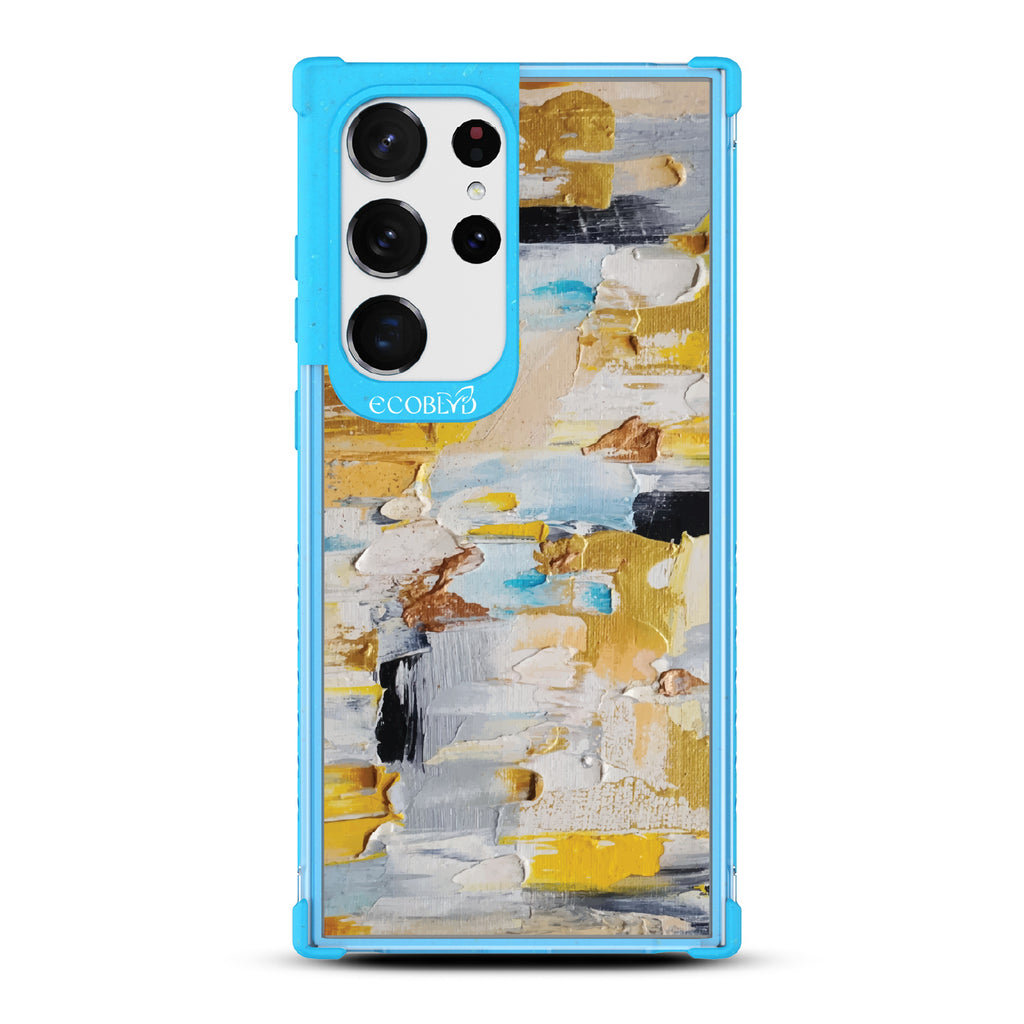 Samsung Galaxy S23 Ultra case, clear eco-friendly phone case with blue ridges, back view, Lighten Up design