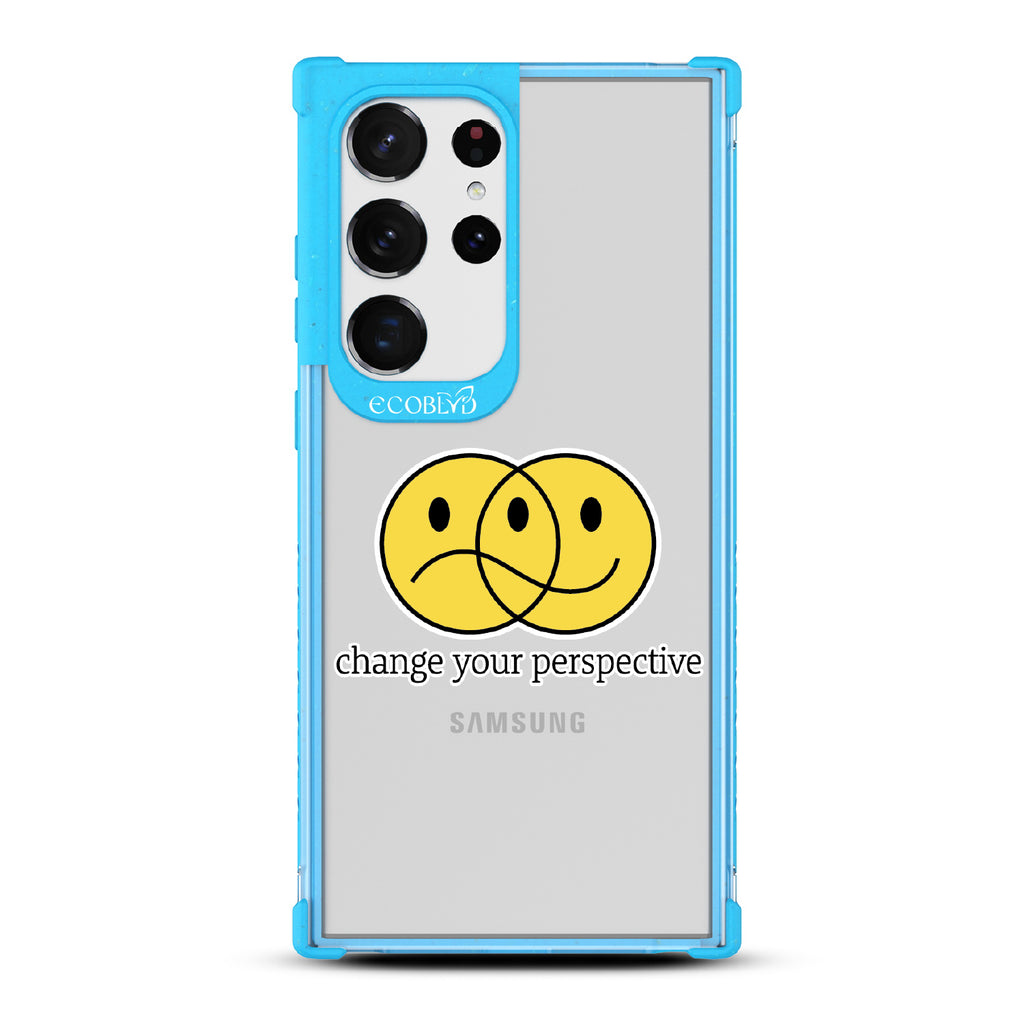 Perspective - Blue Eco-Friendly Galaxy S23 Ultra Case With A Happy/Sad Face & Change Your Perspective On A Clear Back