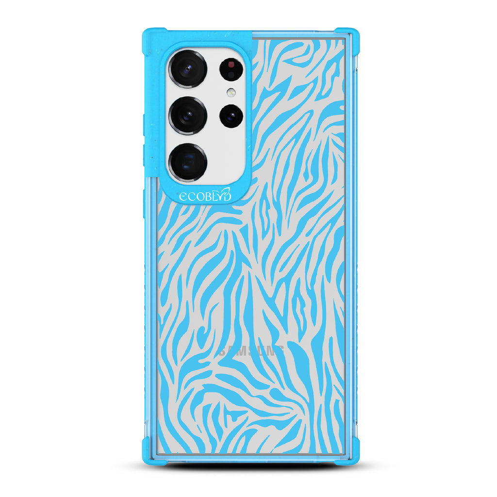 Zebra Print - Blue Eco-Friendly Galxy S23 Ultra Case With Blue Zebra Print On A Clear Back