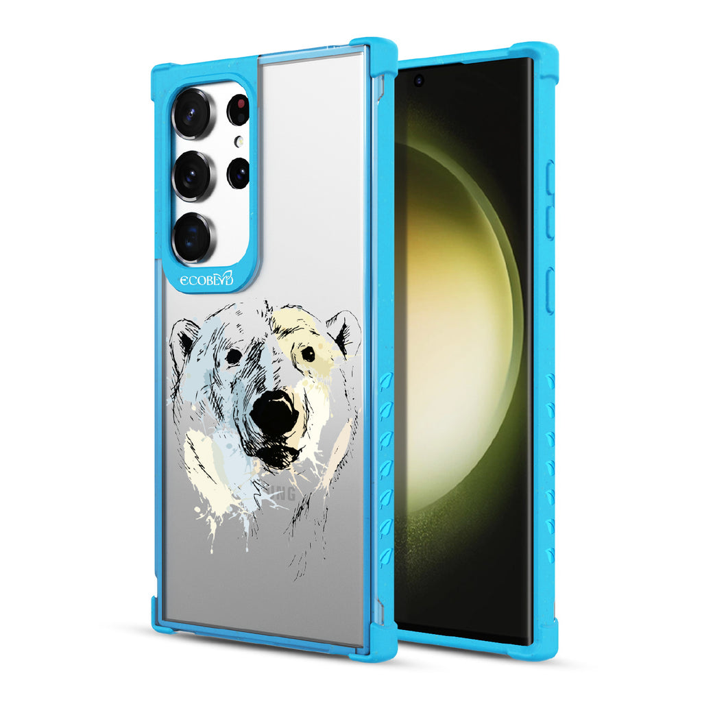 Polar Bear - Back View Of Blue & Clear Eco-Friendly Galaxy S23 Ultra Case & A Front View Of The Screen