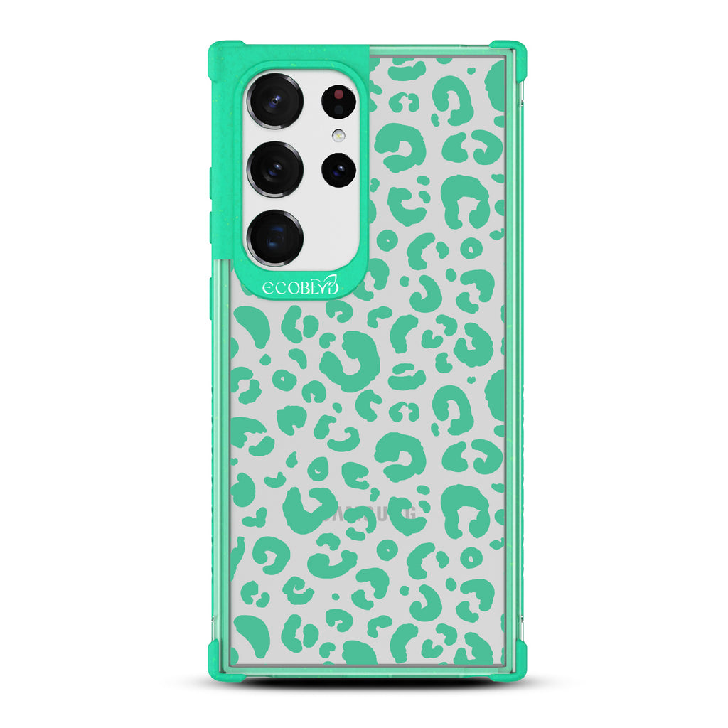 Spot On - Green Eco-Friendly Galalxy S23 Ultra Case With Leopard Print On A Clear Back