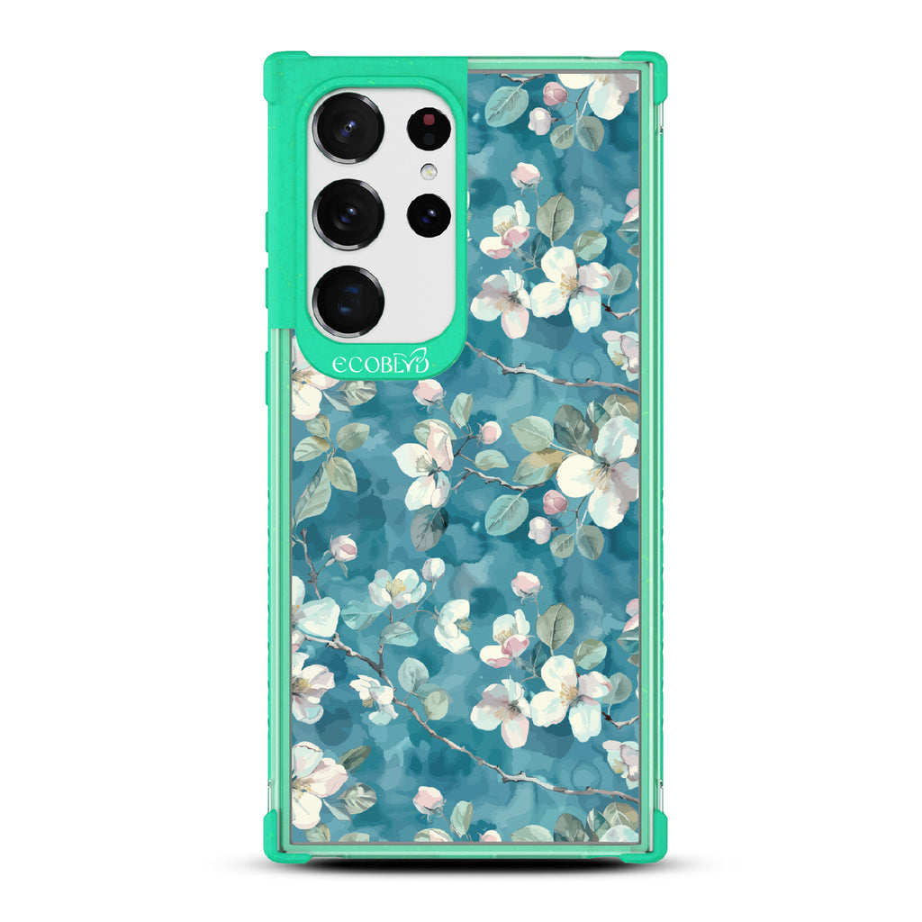 Samsung Galaxy S23 Ultra case, clear eco-friendly phone case with green ridges, back view, Sway & Sprout design