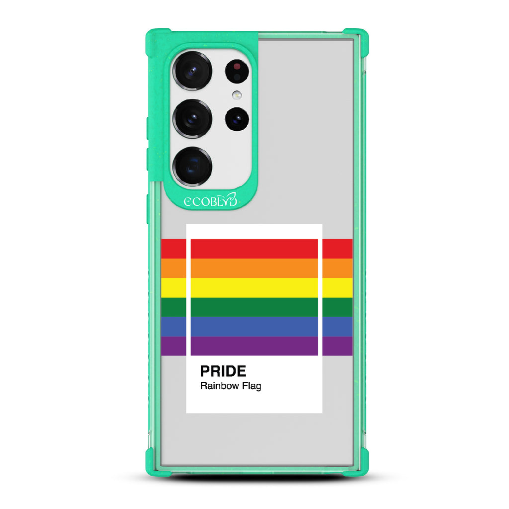 Colors Of Unity - Green Eco-Friendly Galaxy S23 Ultra Case With Pride Rainbow Flag As Pantone Swatch On A Clear Back