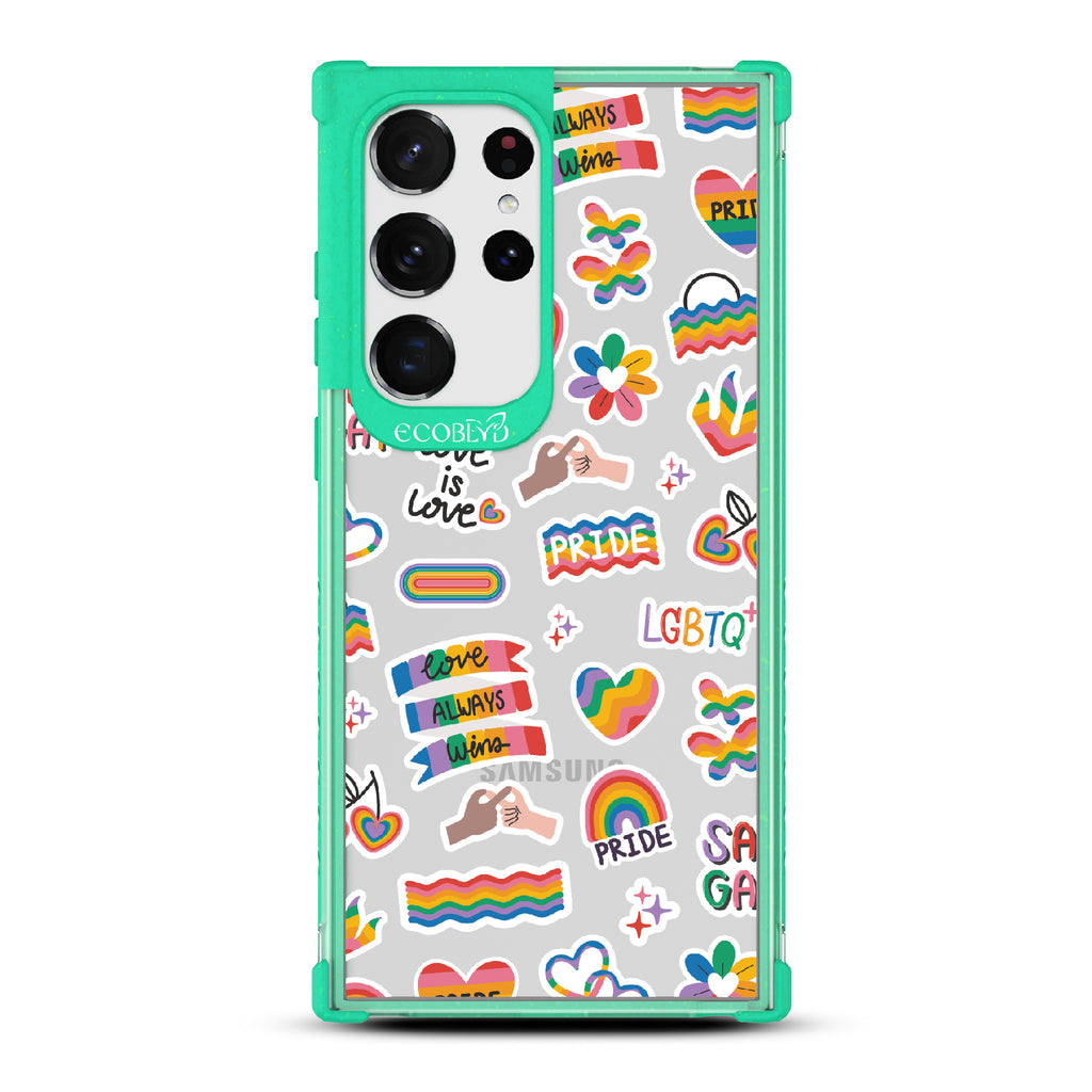 Loud And Proud - Green Eco-Friendly Galaxy S23 Ultra Case With Pride, Love Aways Wins + More Sticker-Like Prints On A Clear Back