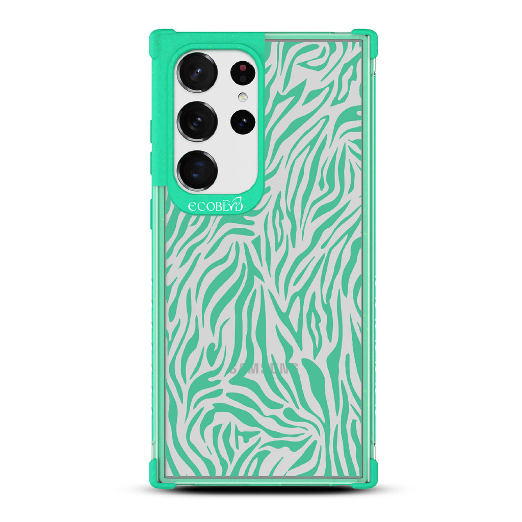 Zebra Print - Green Eco-Friendly Galxy S23 Ultra Case With Green Zebra Print On A Clear Back