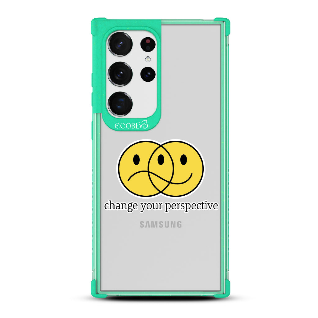 Perspective - Green Eco-Friendly Galaxy S23 Ultra Case With A Happy/Sad Face & Change Your Perspective On A Clear Back