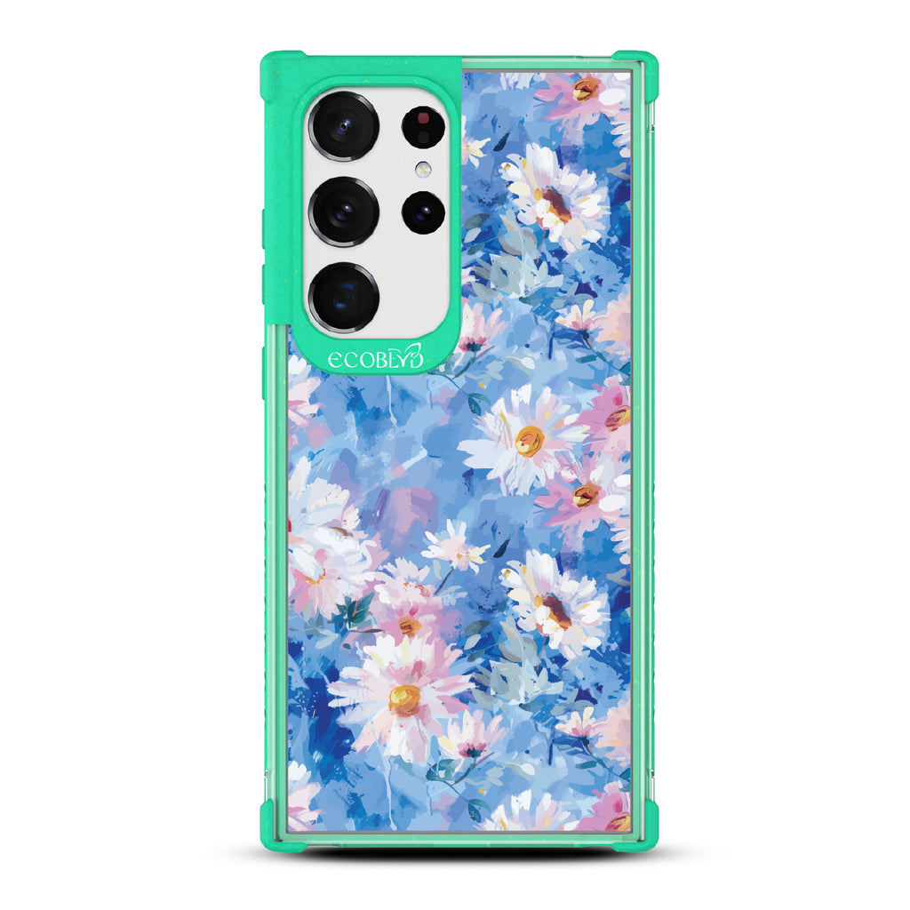 Samsung Galaxy S23 Ultra case, clear eco-friendly phone case with green ridges, back view, Blown Away design