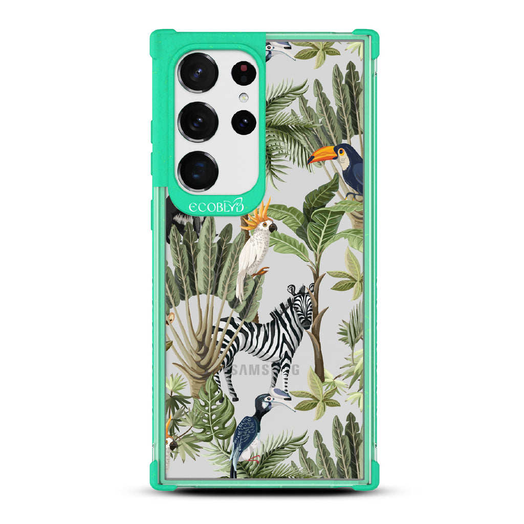  Toucan Play That Game - Green Eco-Friendly Galaxy S23 Ultra Case With Jungle Fauna, Toucan, Zebra & More On A Clear Back