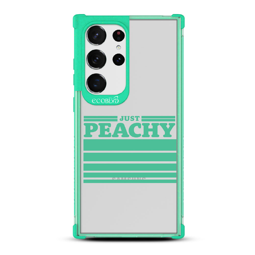 Just Peachy - Green Eco-Friendly Galaxy S23 Ultra Case With Just Peachy & Gradient Stripes On A Clear Back