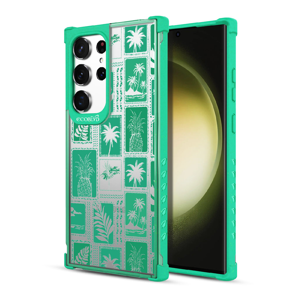 Oasis - Back View Of Green & Clear Eco-Friendly Galaxy S23 Ultra Case & A Front View Of The Scree