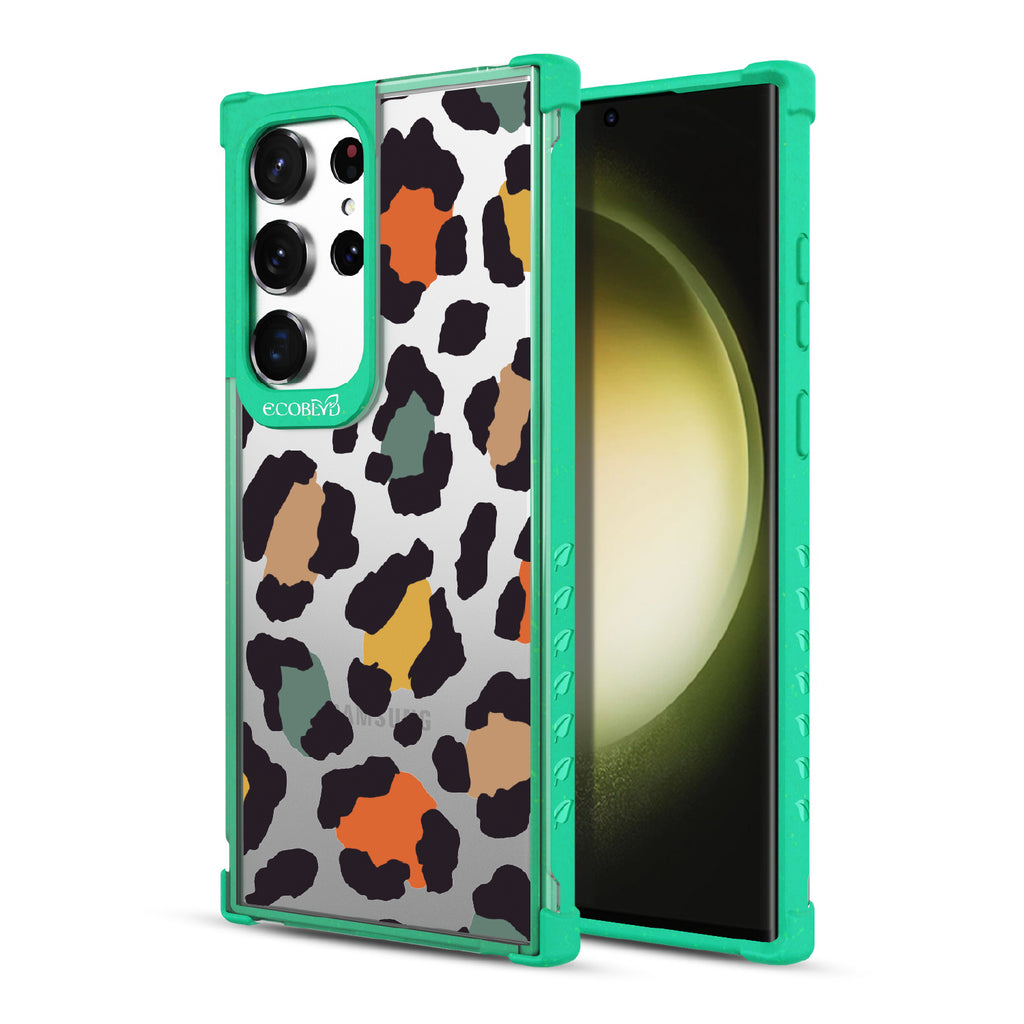 Cheetahlicious - Back View Of Green & Clear Eco-Friendly Galaxy S23 Ultra Case & A Front View Of The Screen