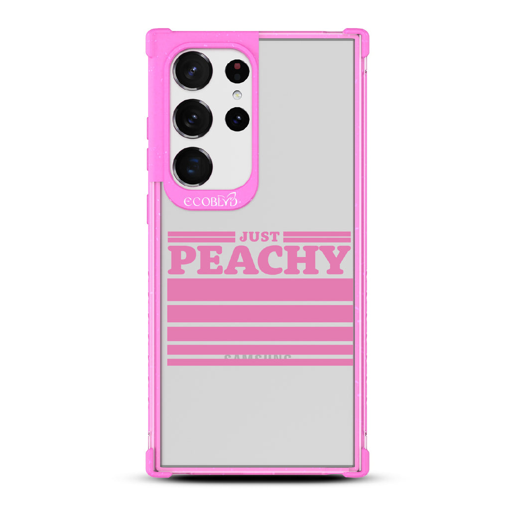 Just Peachy - Pink Eco-Friendly Galaxy S23 Ultra Case With Just Peachy & Gradient Stripes On A Clear Back