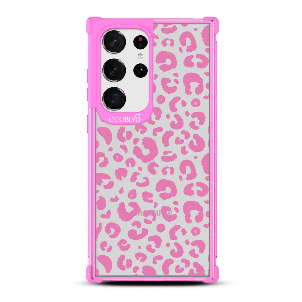 Spot On - Pink Eco-Friendly Galalxy S23 Ultra Case With Leopard Print On A Clear Back