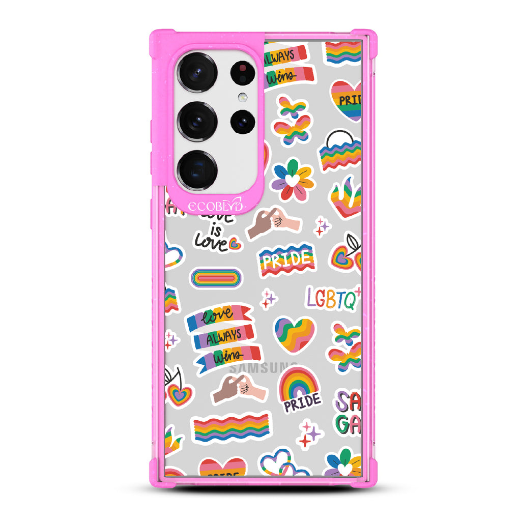 Loud And Proud - Pink Eco-Friendly Galaxy S23 Ultra Case With Pride, Love Aways Wins + More Sticker-Like Prints On A Clear Back