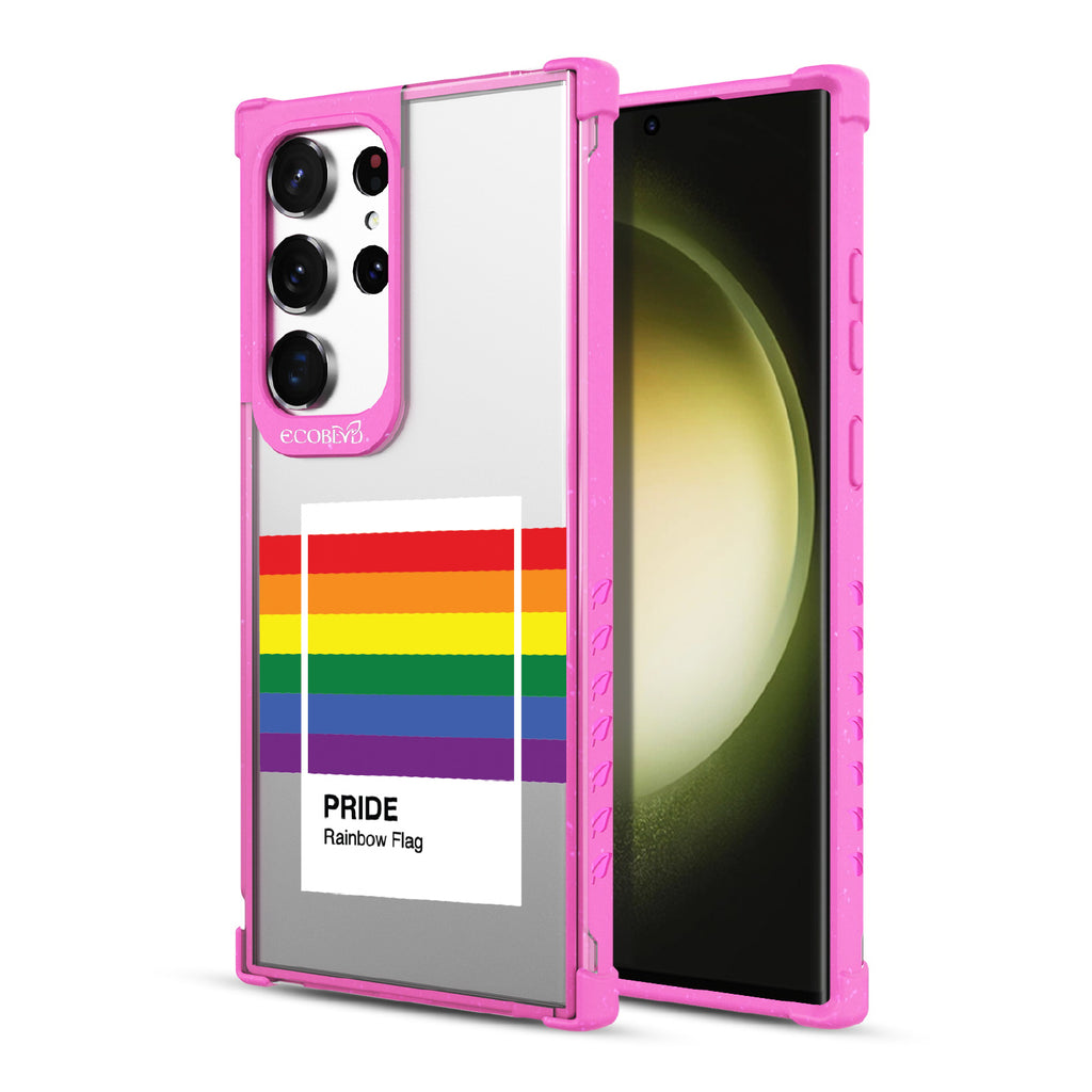Colors Of Unity - Pink Eco-Friendly Galaxy S23 Ultra Case With Pride Rainbow Flag As Pantone Swatch On A Clear Back